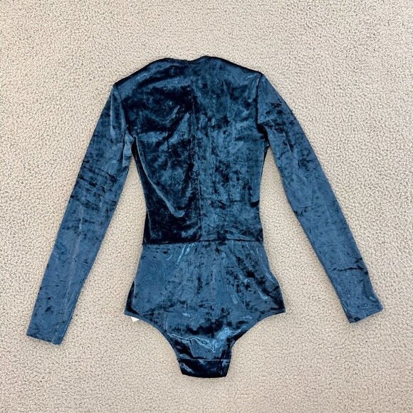 Reformation Velvet Avalon Bodysuit Womens XS Criss Cross Teal Blue - Picture 14 of 16